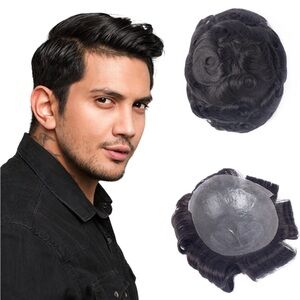 Natural Black Human Hair 8x10 Inch Realistic Scalp Toupee Hair Unit